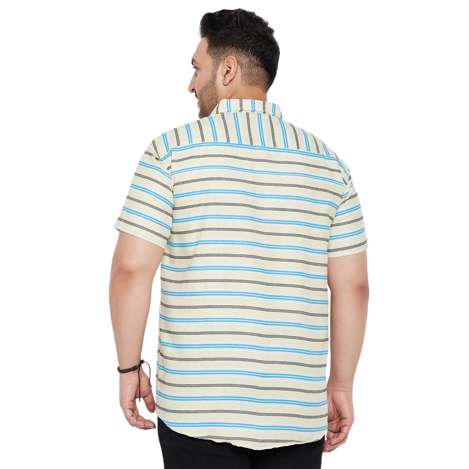 Men Plus Size Angle-Beige Striped Shirt - bigbanana