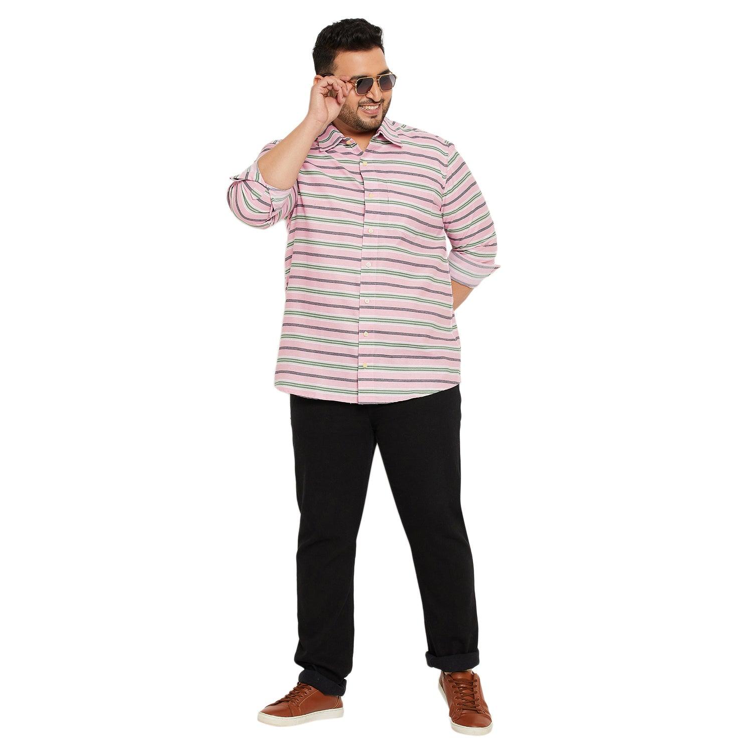 Men Plus Size Angle-Pink Striped Shirt - bigbanana