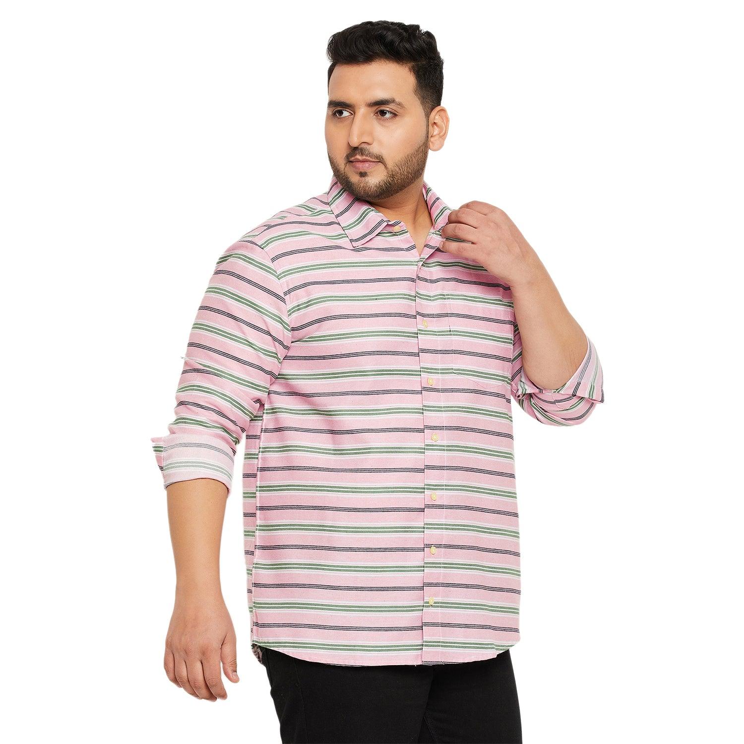 Men Plus Size Angle-Pink Striped Shirt - bigbanana