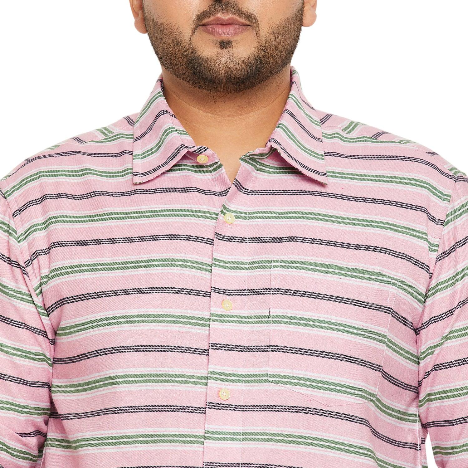 Men Plus Size Angle-Pink Striped Shirt - bigbanana