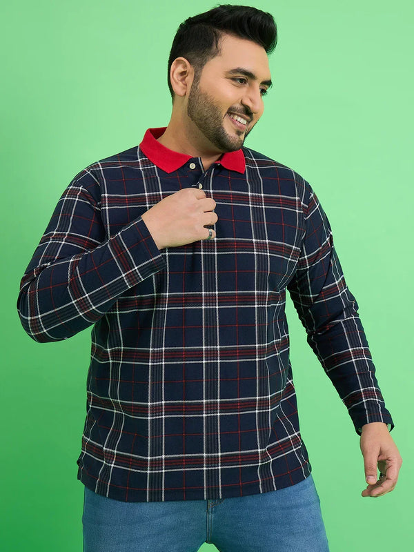 Men Plus Size Anon Check Polo Tshirt
