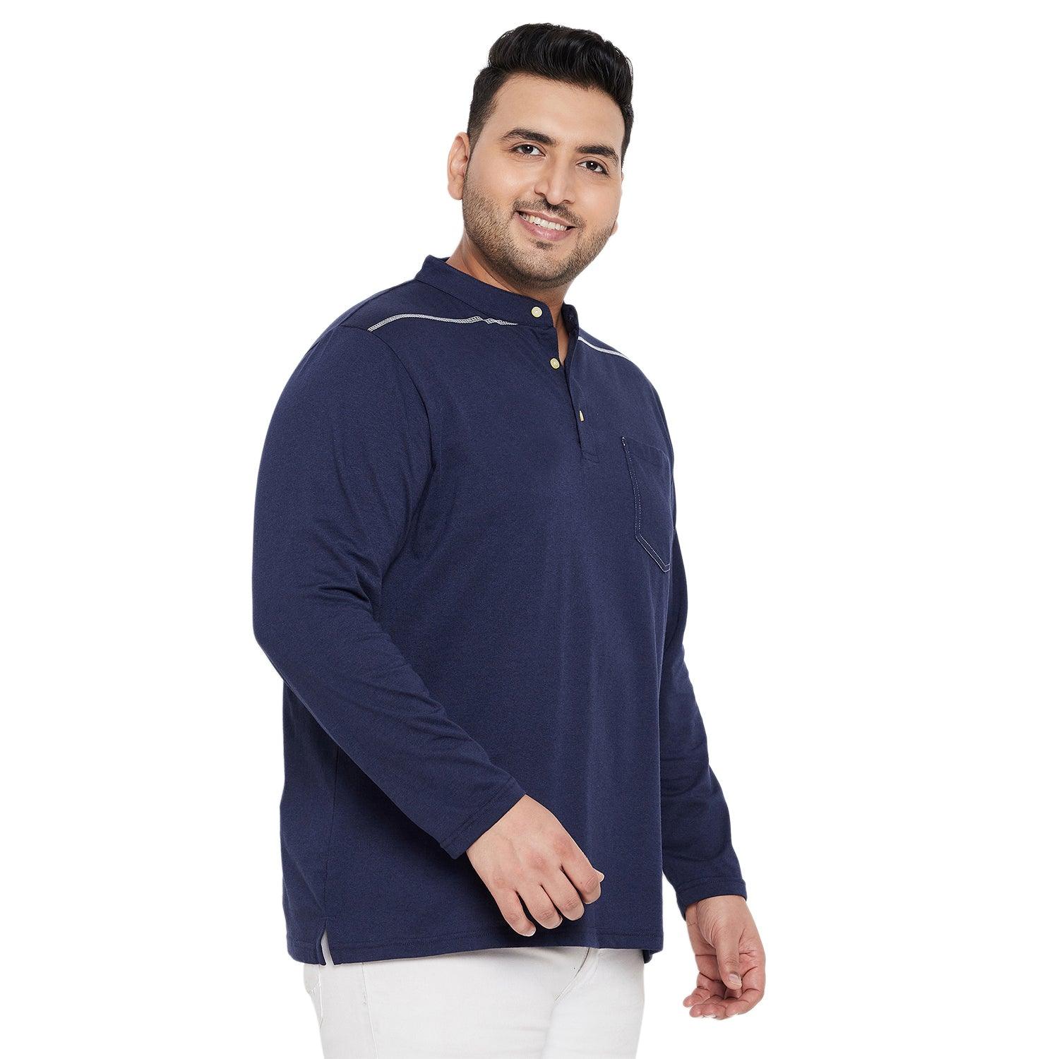 Men Plus Size Antonate Solid Henley Tshirt - bigbanana