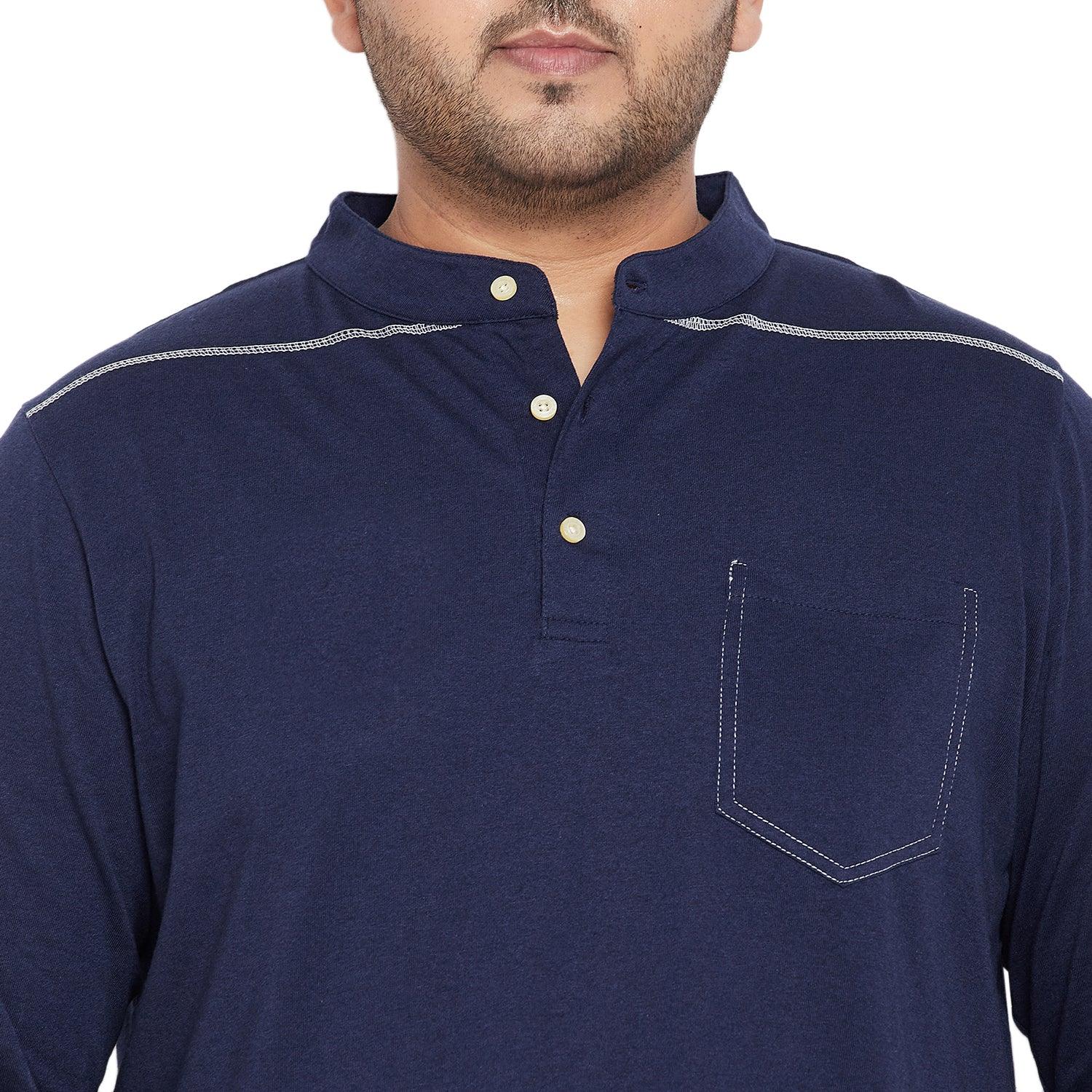 Men Plus Size Antonate Solid Henley Tshirt - bigbanana