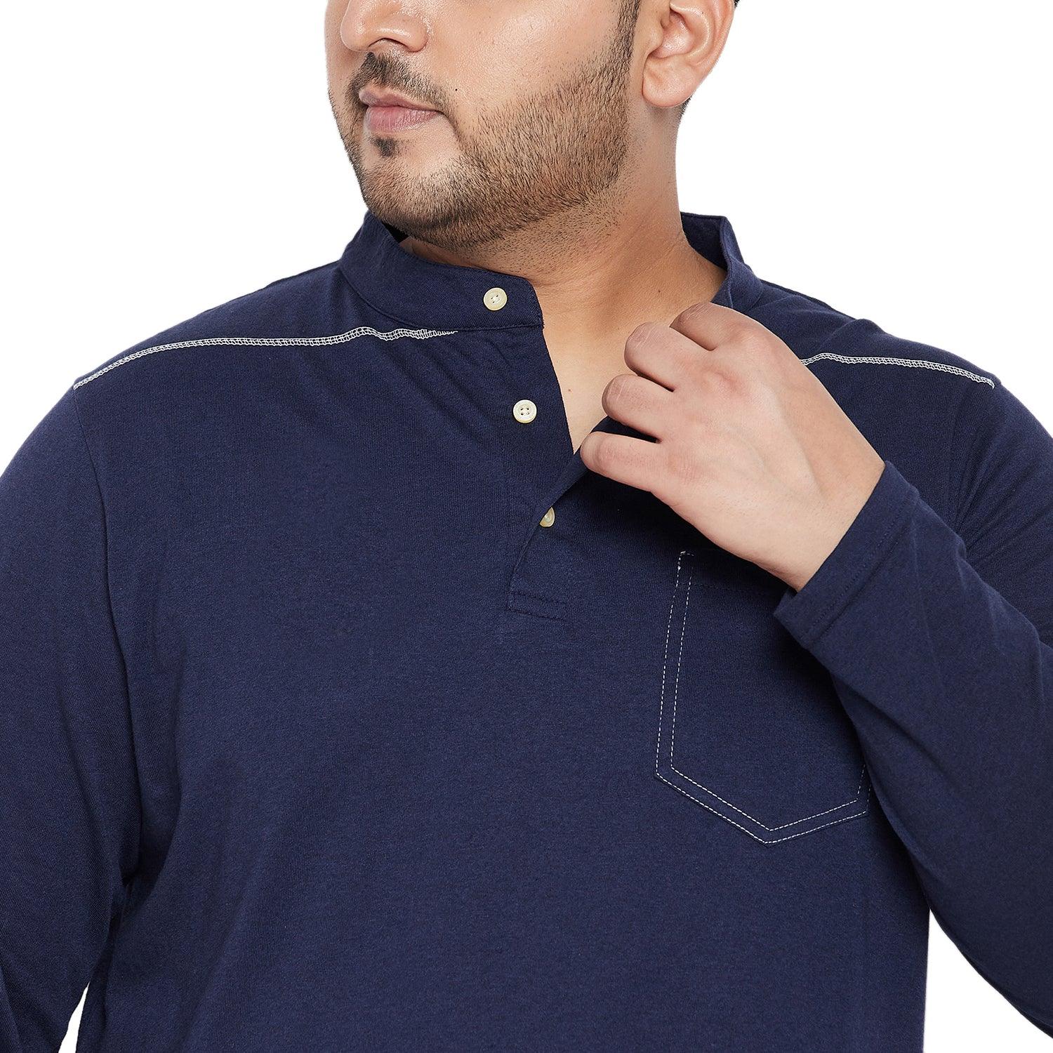 Men Plus Size Antonate Solid Henley Tshirt - bigbanana