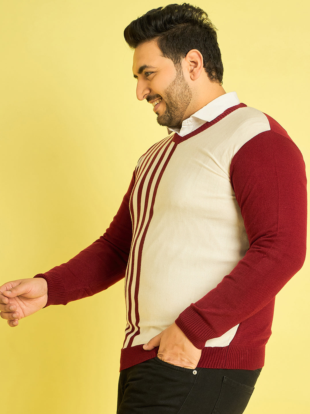 Men Plus Size Apace Colourblocked Sweater - bigbanana