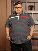 Men Plus Size Arcane Striped Polo Tshirt