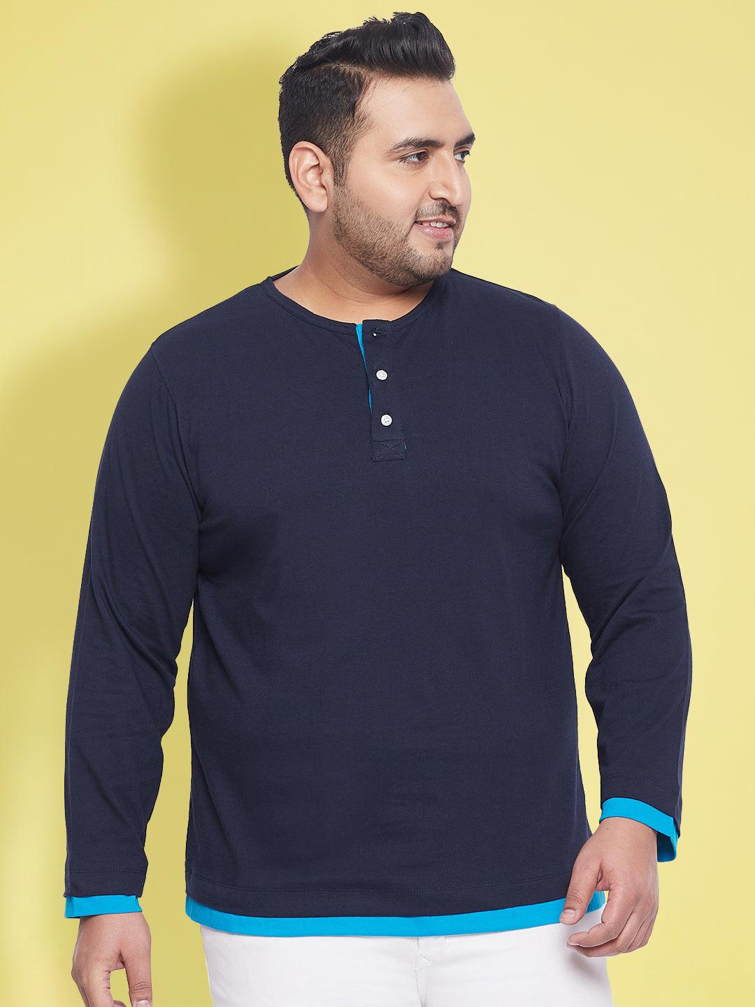 Men Plus Size Arnet Solid Henley Tshirt - bigbanana