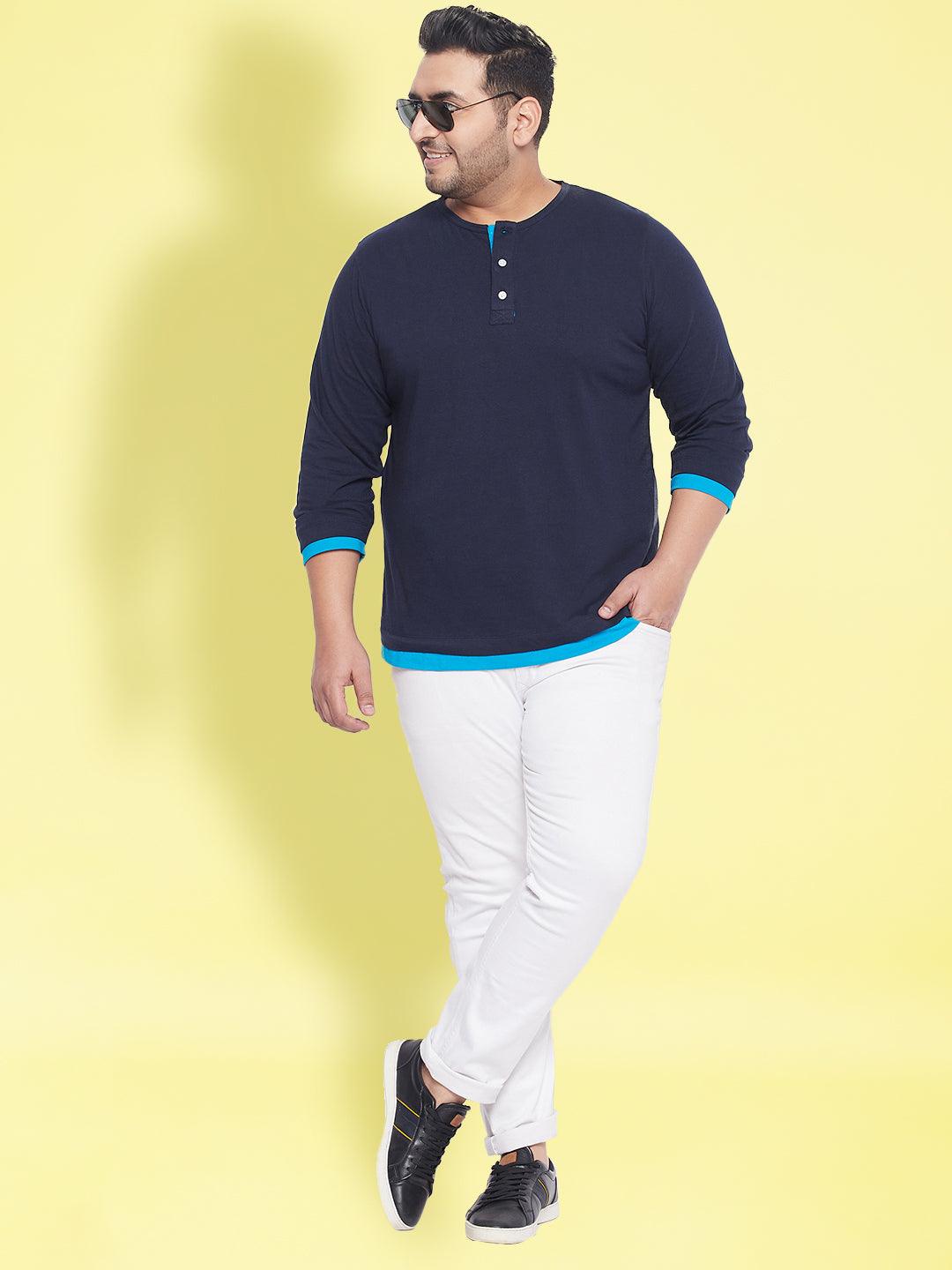 Men Plus Size Arnet Solid Henley Tshirt - bigbanana