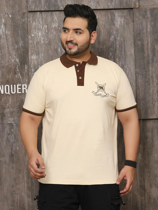Men Plus Size Artsy Solid Beige Polo Tshirt