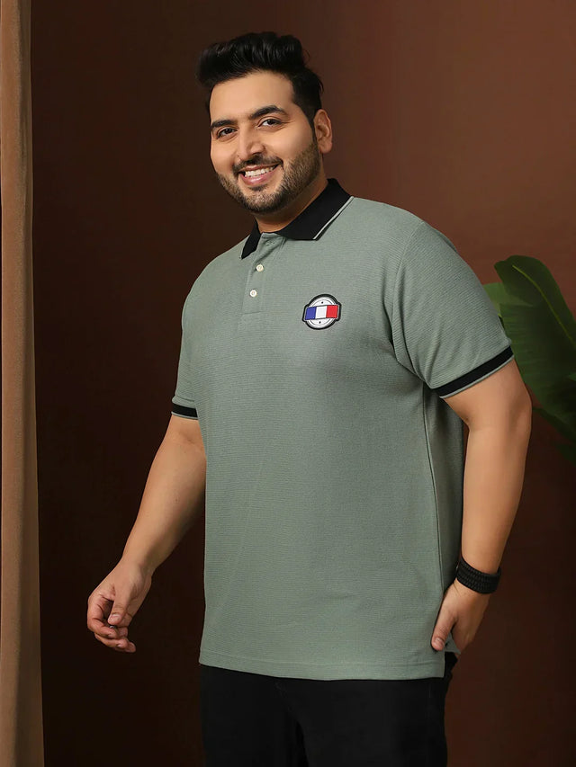Men Plus Size Ashen Solid Polo Tshirt - bigbanana