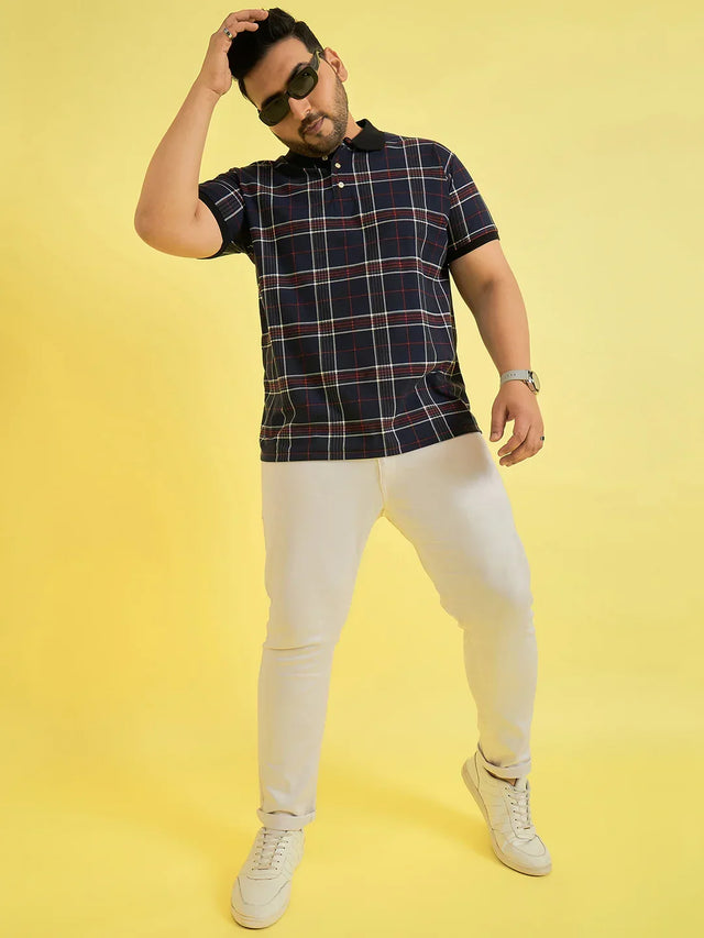 Men Plus Size Askance Check Polo Tshirt - bigbanana