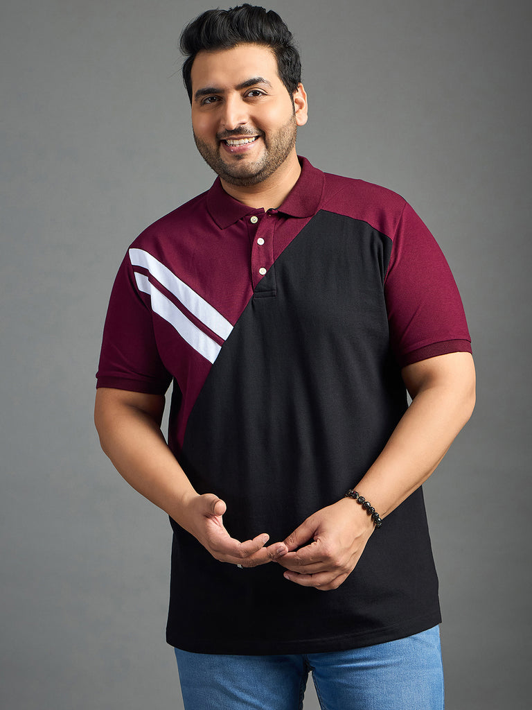 Men Plus Size Author Colorblock Polo Tshirt - bigbanana