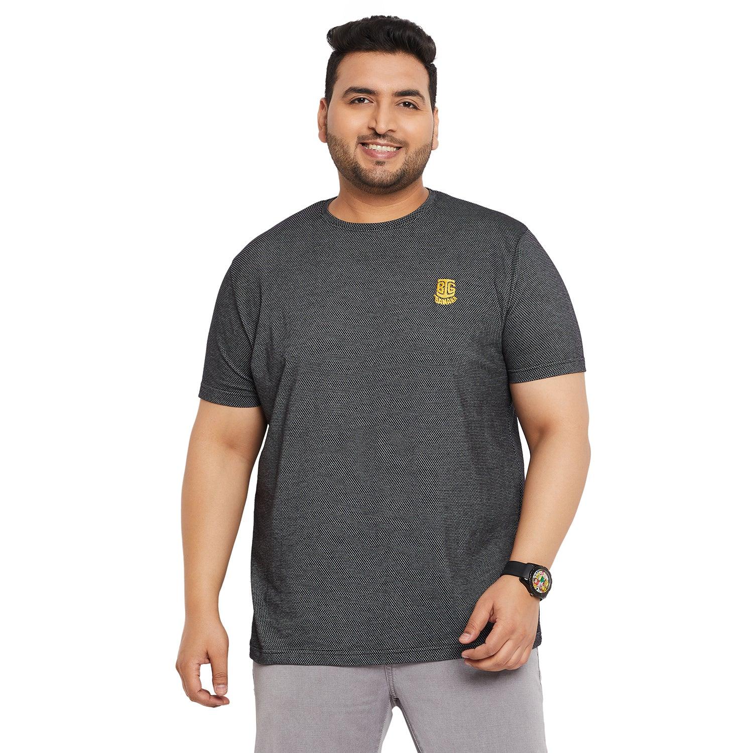 Men Plus Size Aviator-Black Jacquard Round Neck Tshirt - bigbanana