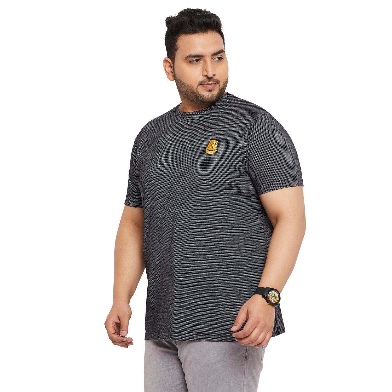 Men Plus Size Aviator-Black Jacquard Round Neck Tshirt - bigbanana