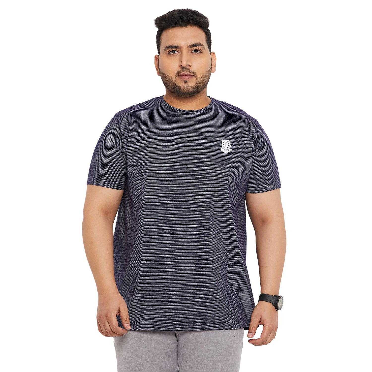 Men Plus Size Aviator-Navy Jacquard Round Neck Tshirt - bigbanana