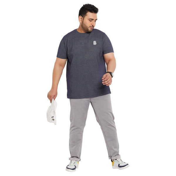 Men Plus Size Aviator-Navy Jacquard Round Neck Tshirt
