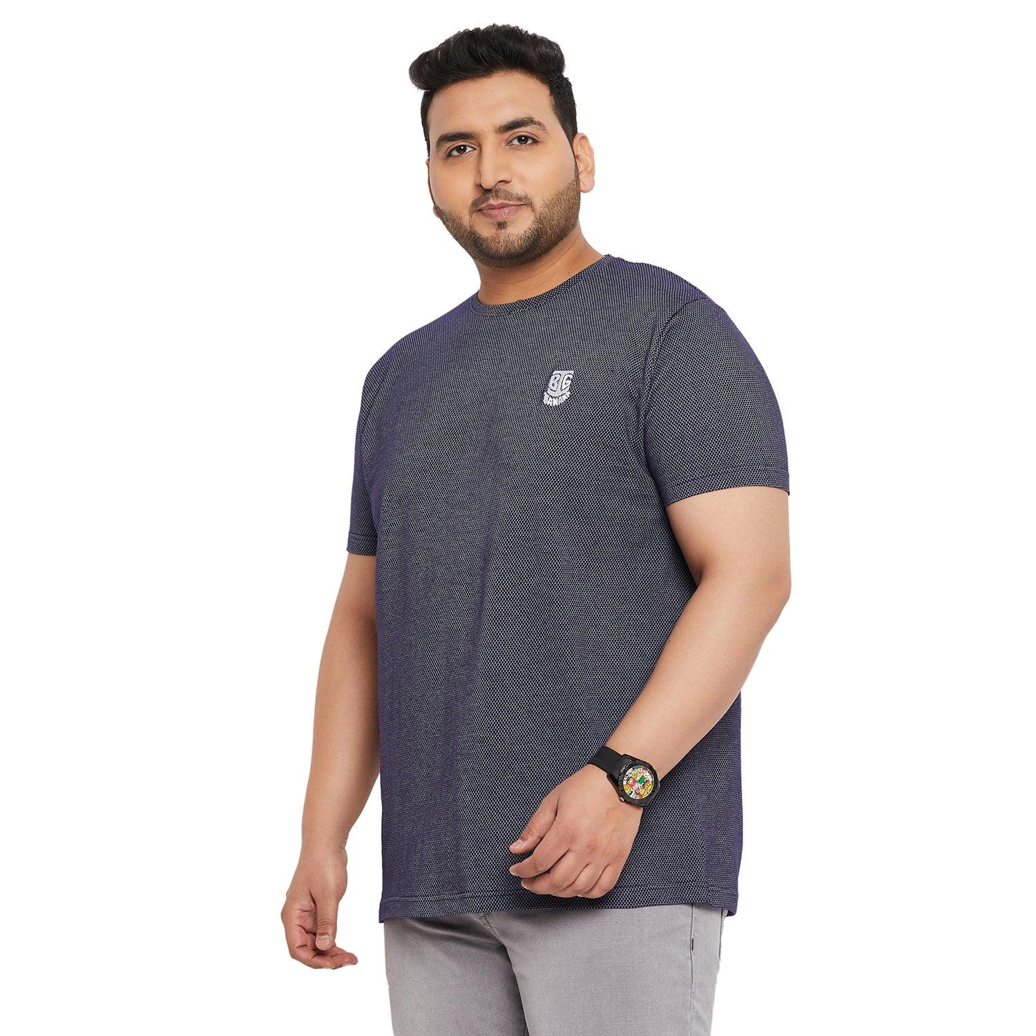 Men Plus Size Aviator-Navy Jacquard Round Neck Tshirt - bigbanana