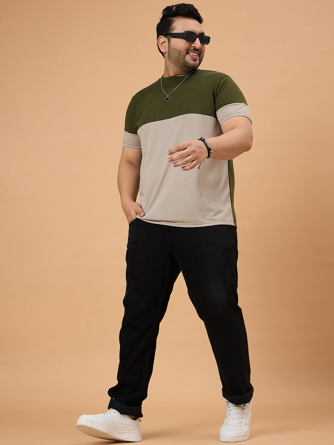 Men Plus Size Axoro Multicolored Round Neck Tshirt - bigbanana
