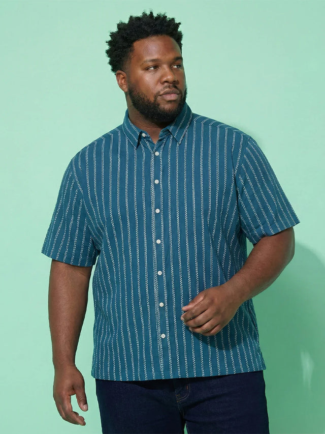 Men Plus Size Bakerline Blue Striped Casual Shirt