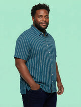 Men Plus Size Bakerline Blue Striped Casual Shirt