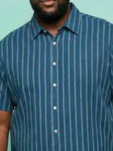 Men Plus Size Bakerline Blue Striped Casual Shirt