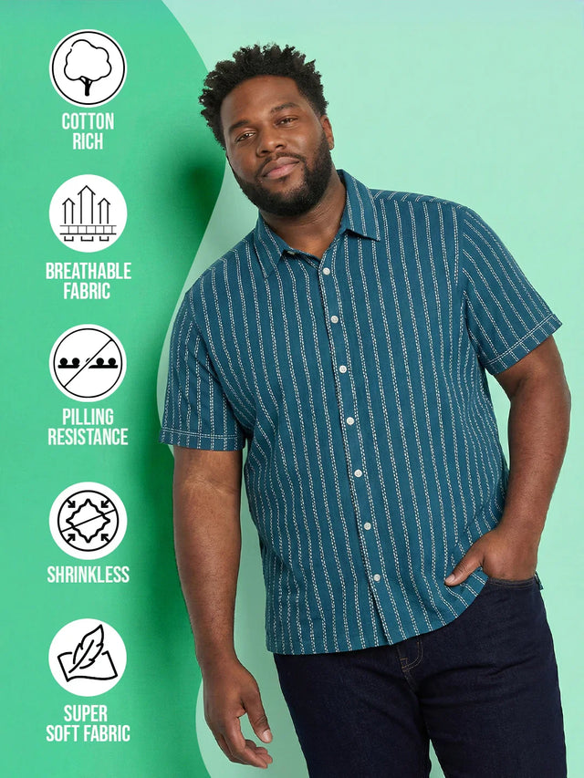 Men Plus Size Bakerline Blue Striped Casual Shirt