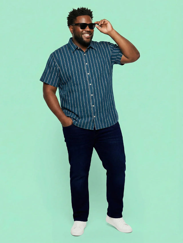 Men Plus Size Bakerline Blue Striped Casual Shirt