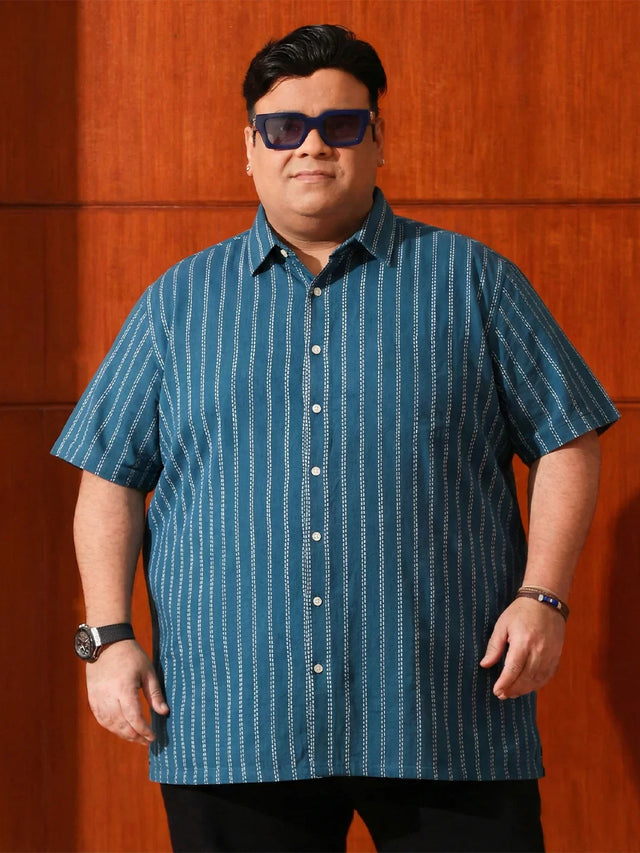 Men Plus Size Bakerline Blue Striped Casual Shirt