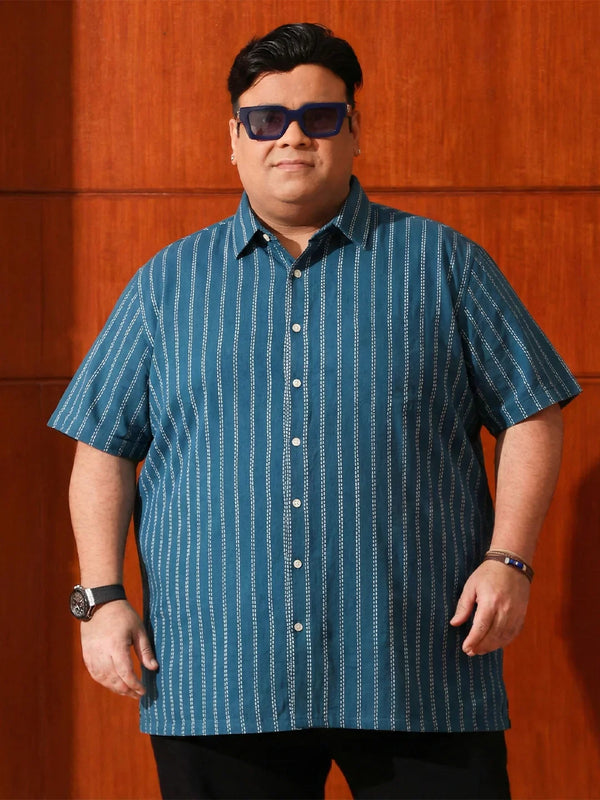 Men Plus Size Bakerline Blue Striped Casual Shirt