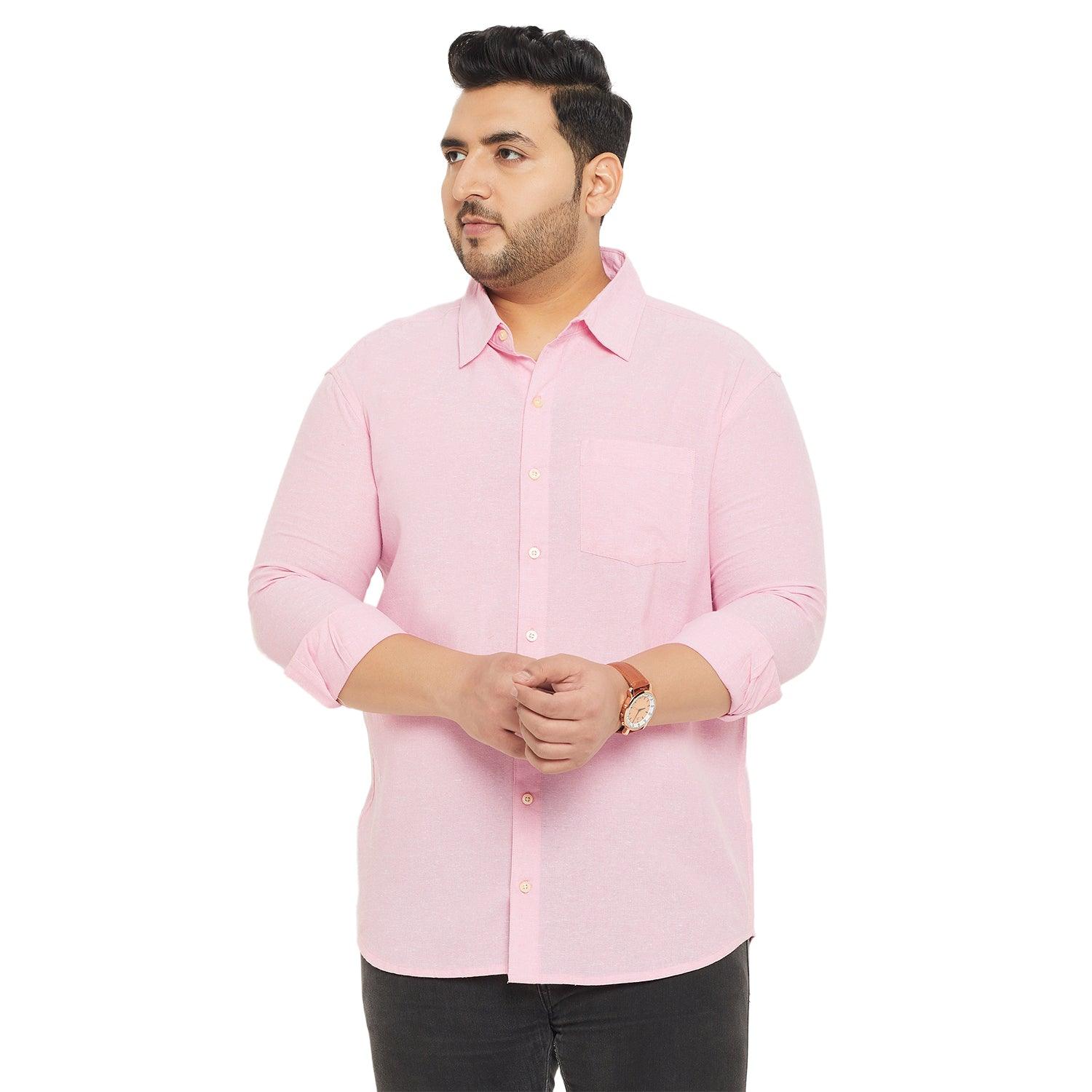 Men Plus Size Base-Pink Solid Shirt - bigbanana