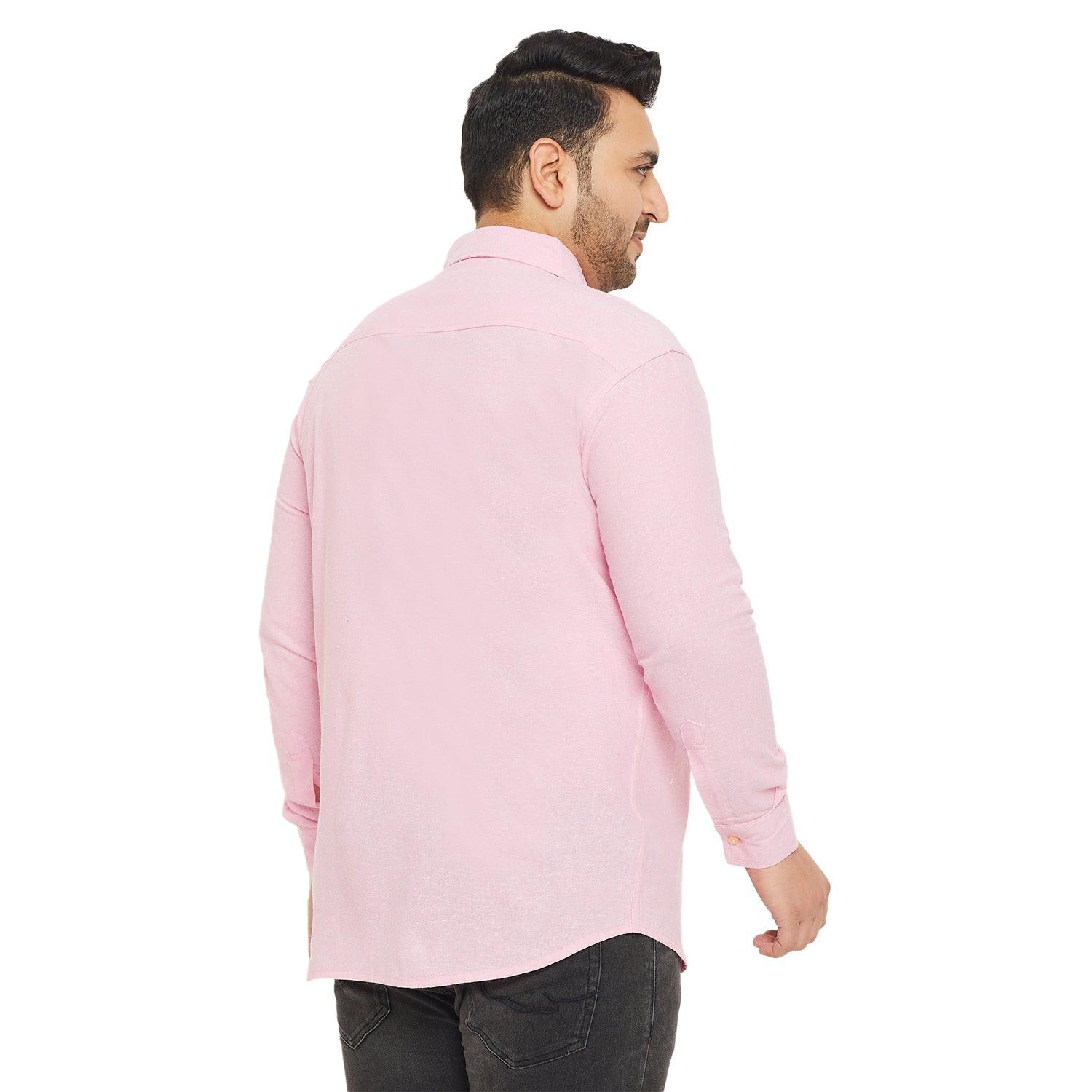 Men Plus Size Base-Pink Solid Shirt - bigbanana