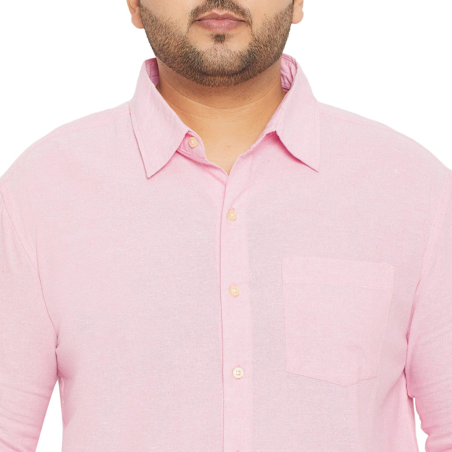 Men Plus Size Base-Pink Solid Shirt - bigbanana