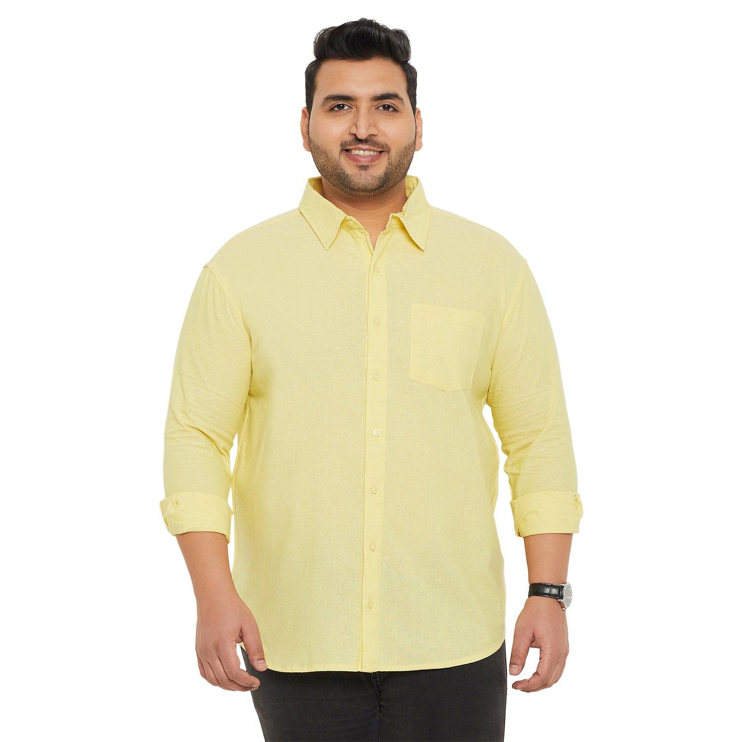 Men Plus Size Base-Yellow Solid Shirt - bigbanana