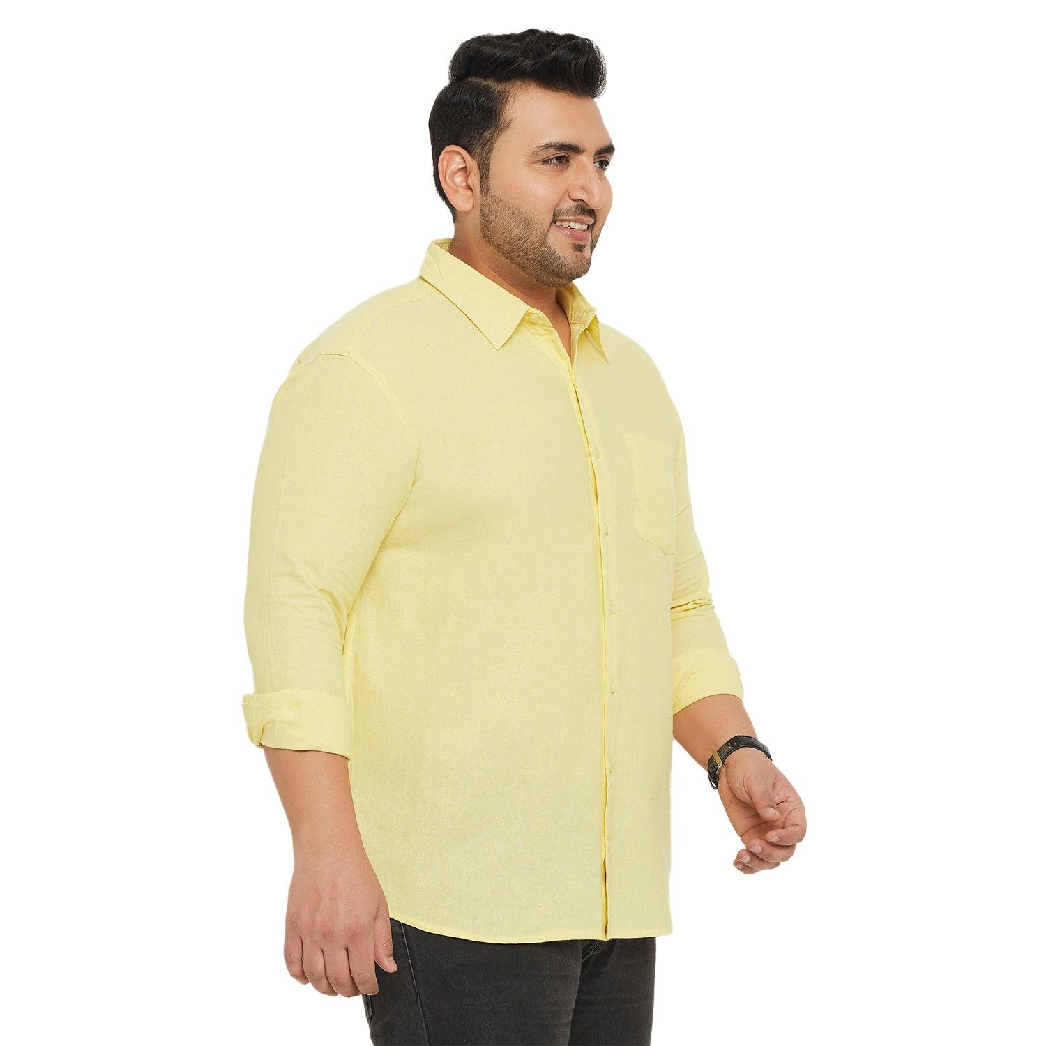 Men Plus Size Base-Yellow Solid Shirt - bigbanana