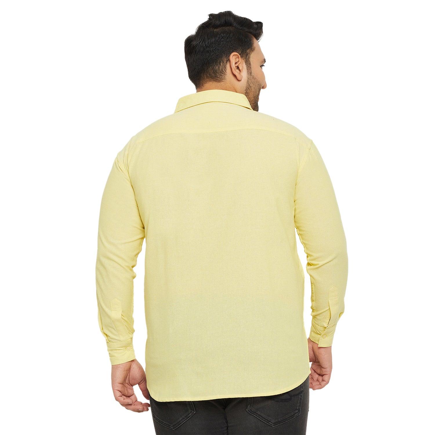 Men Plus Size Base-Yellow Solid Shirt - bigbanana