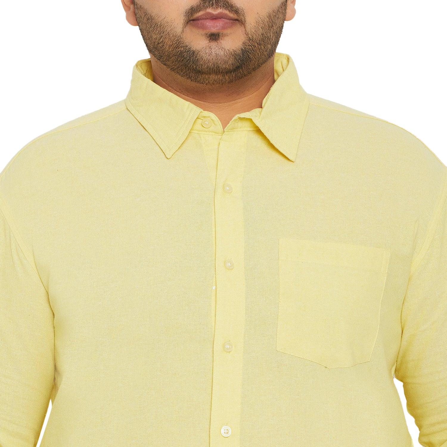 Men Plus Size Base-Yellow Solid Shirt - bigbanana