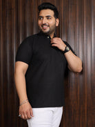 Men Plus Size Bibs-Black Solid Polo Tshirt - bigbanana