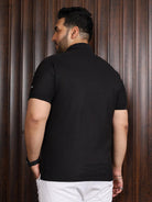 Men Plus Size Bibs-Black Solid Polo Tshirt - bigbanana