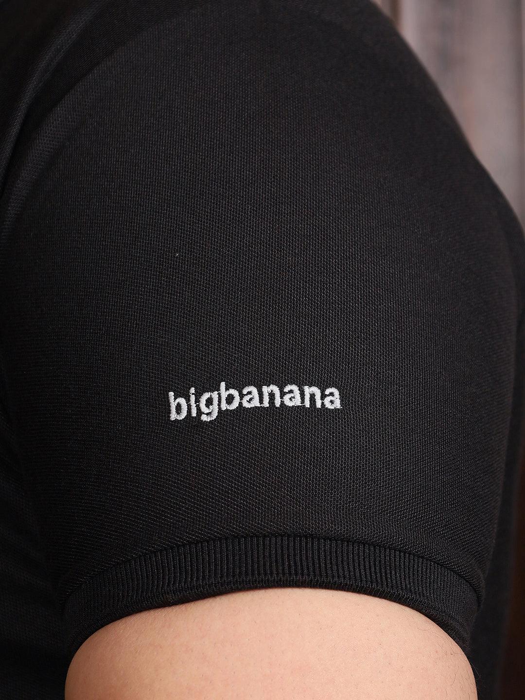 Men Plus Size Bibs-Black Solid Polo Tshirt - bigbanana