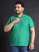 Men Plus Size Bibs-Green Solid Polo Tshirt - bigbanana