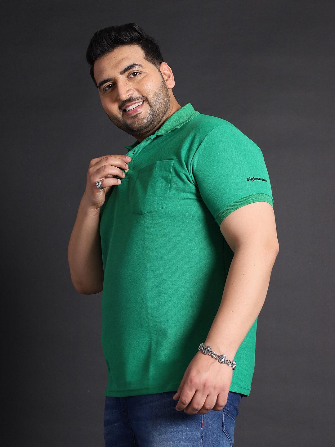 Men Plus Size Bibs-Green Solid Polo Tshirt - bigbanana