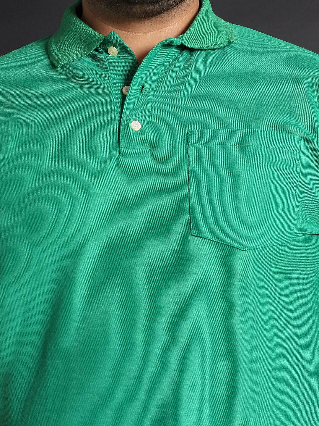 Men Plus Size Bibs-Green Solid Polo Tshirt - bigbanana