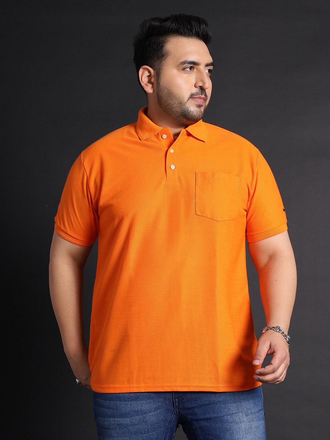 Men Plus Size Bibs-Orange Solid Polo Tshirt - bigbanana