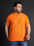 Men Plus Size Bibs-Orange Solid Polo Tshirt - bigbanana