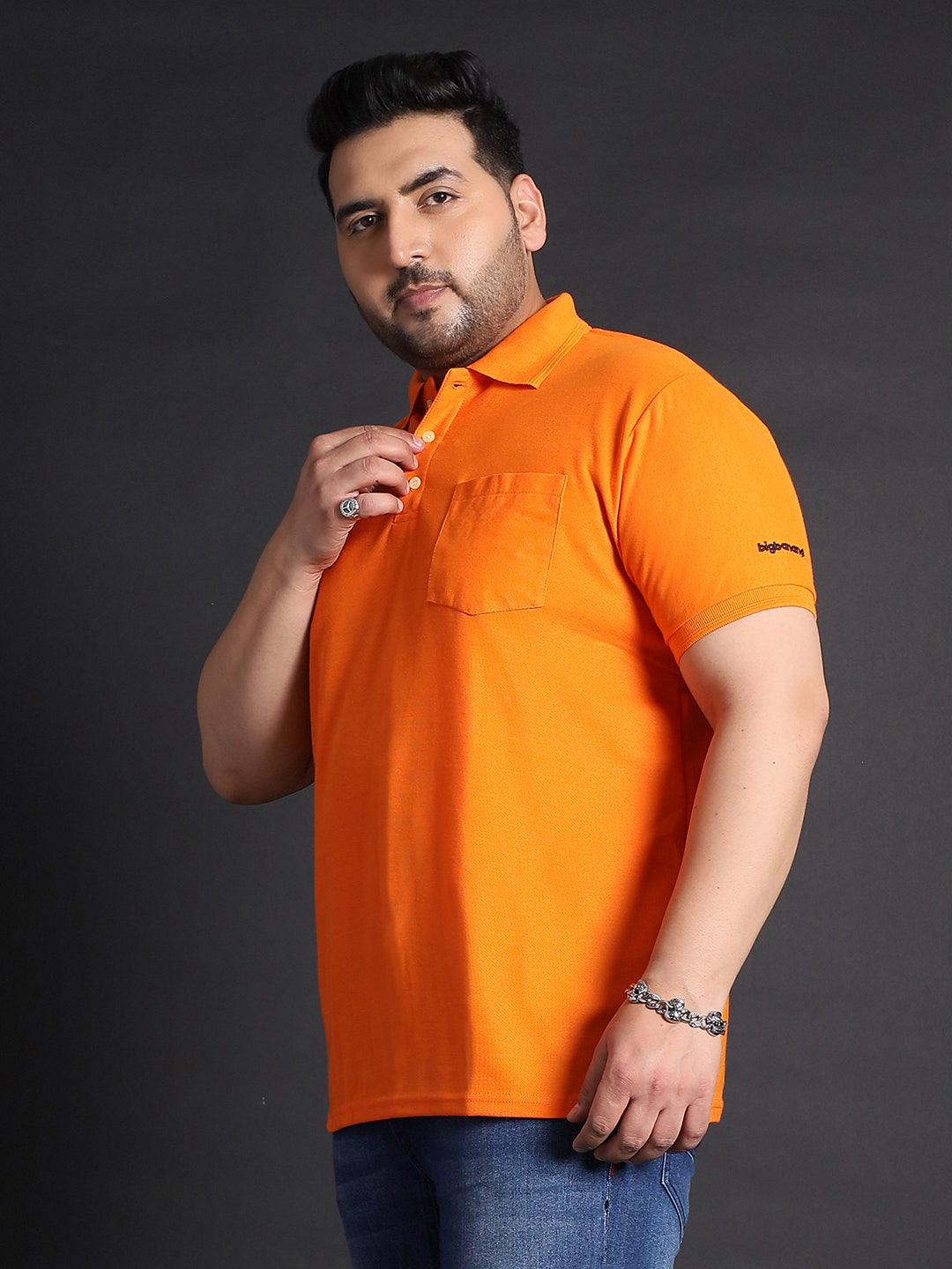 Men Plus Size Bibs-Orange Solid Polo Tshirt - bigbanana