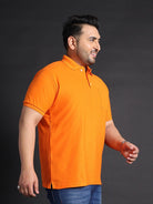 Men Plus Size Bibs-Orange Solid Polo Tshirt - bigbanana