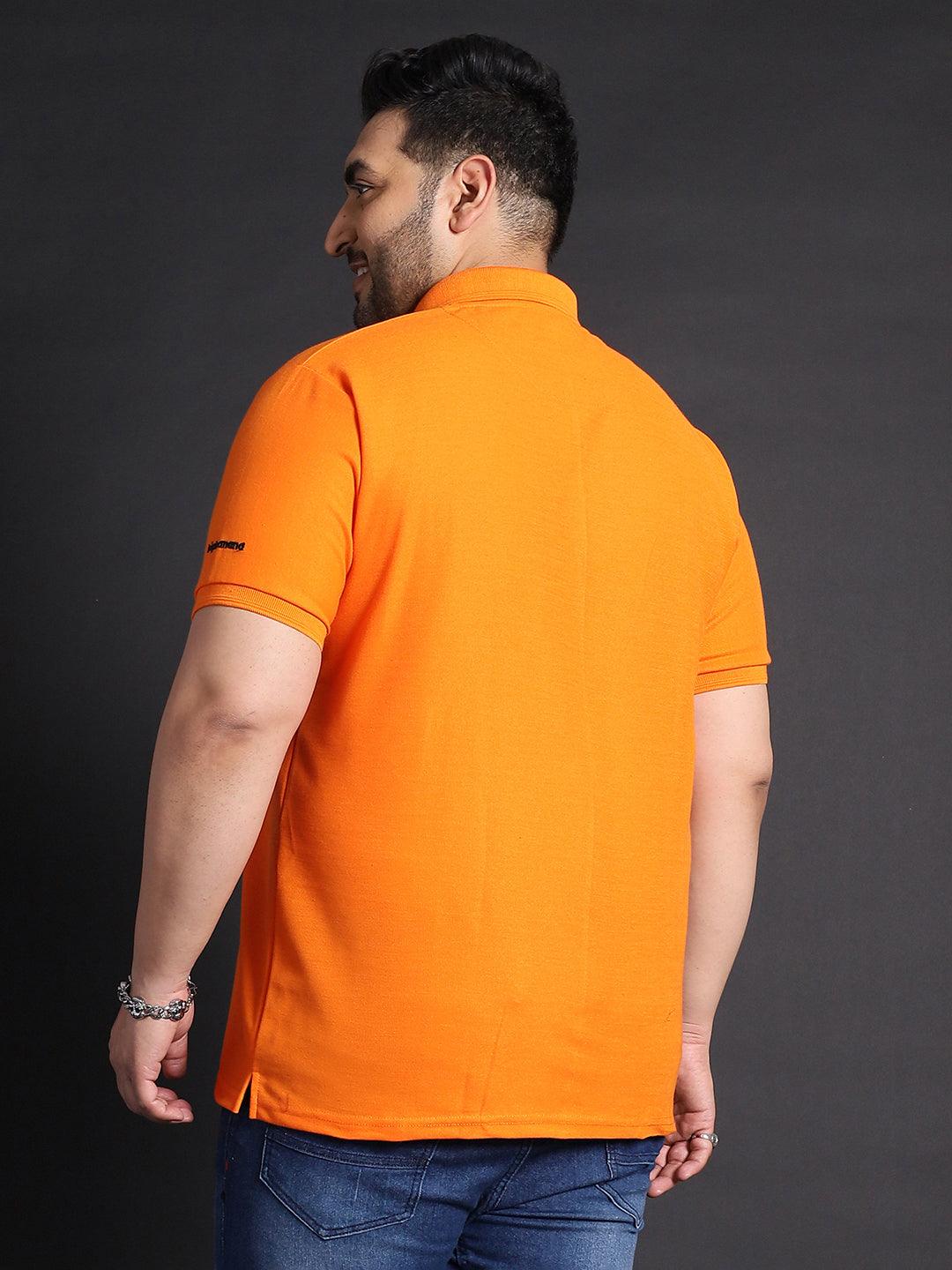 Men Plus Size Bibs-Orange Solid Polo Tshirt - bigbanana