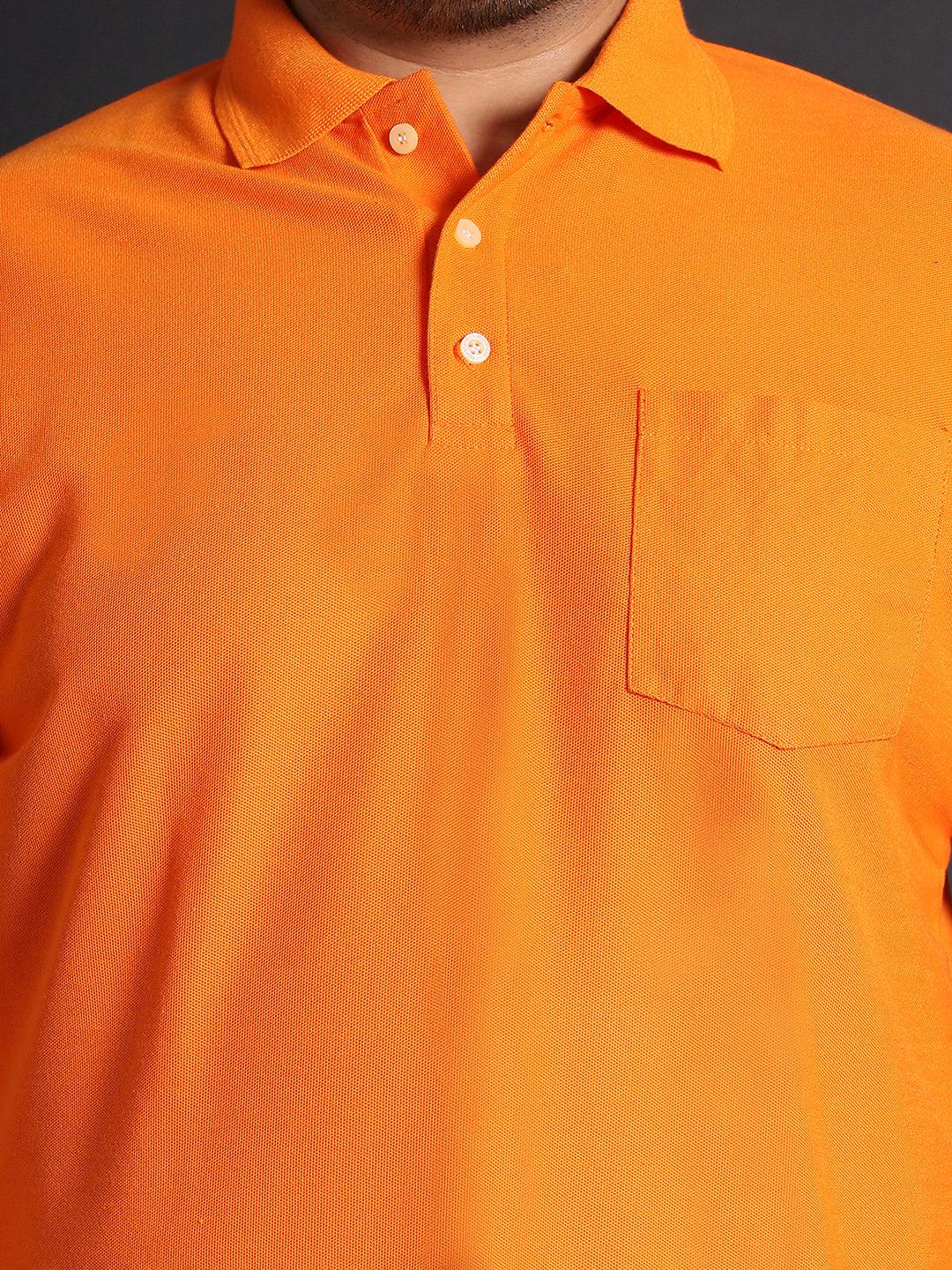 Men Plus Size Bibs-Orange Solid Polo Tshirt - bigbanana