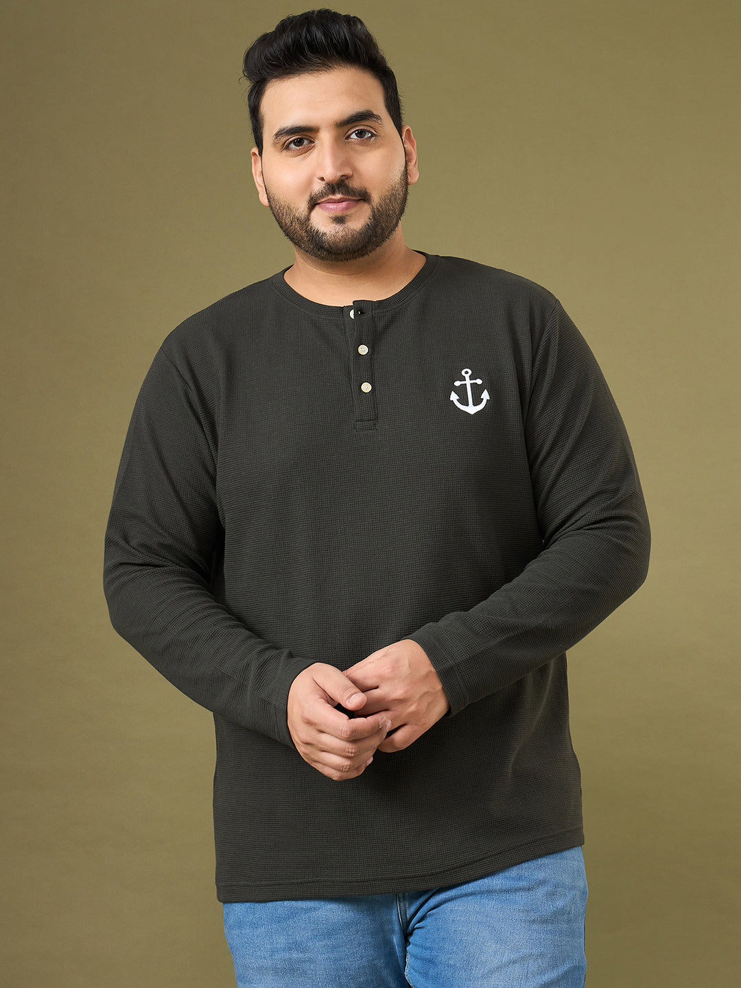 Men Plus Size Bedrock Solid Henley Tshirt
