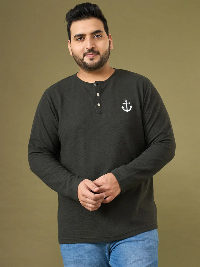 Men Plus Size Bedrock Solid Henley Tshirt